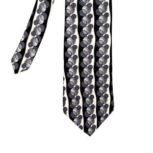 FC Black Grey Silk Geometric Circle Necktie Mens OS Wavy Stripe Made in USA